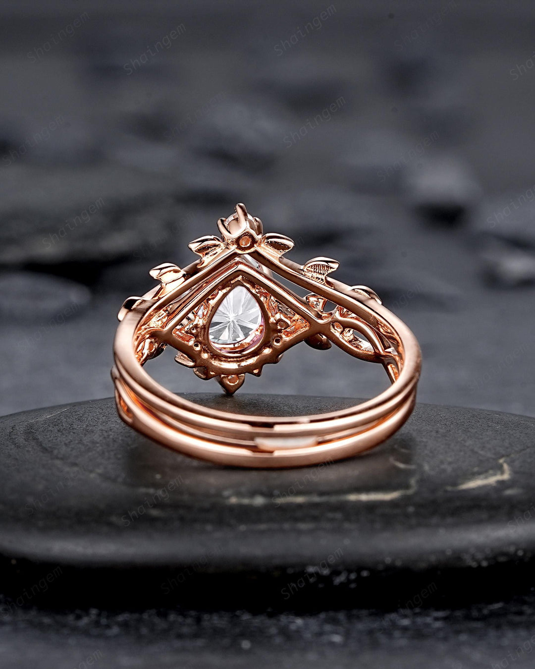 Unique Pear Shape Fireworks Cut Moissanite Leaf Engagement Ring, Nature Inspired Rose Gold Twig Branch Vine Promise Wedding Ring for Women - ShainJewelry