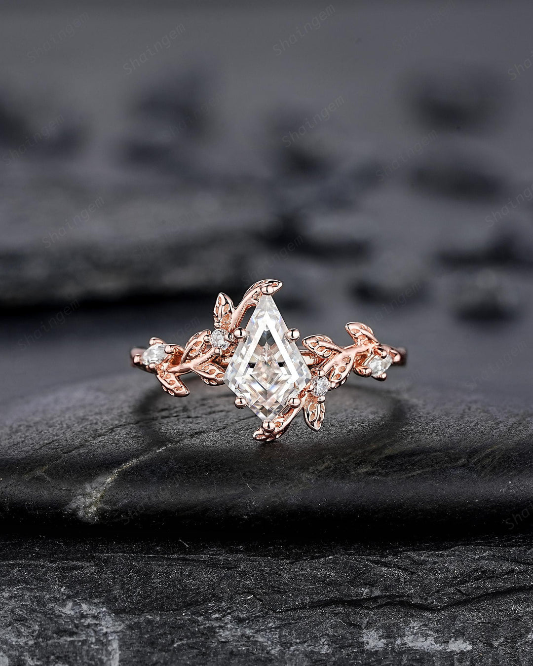 Vintage Kite Cut Moissanite Leaf Engagement Ring Unique Rose Gold Twig Branch Vine Wedding Set Nature Inspired Promise Ring for Women her - ShainJewelry
