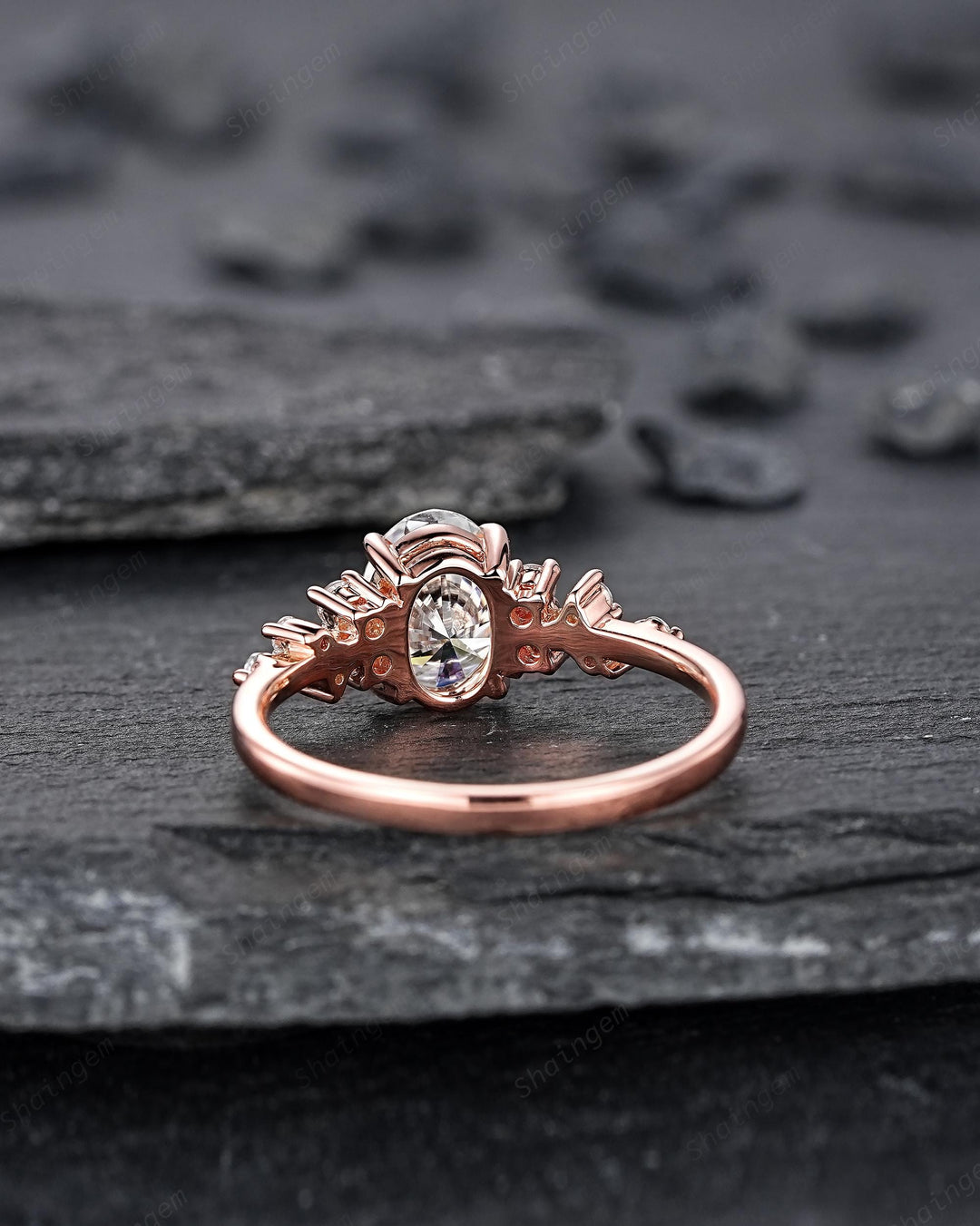Vintage Oval Shape Colorless Moissanite Cluster Diamond Engagement Ring, Unique 14K Rose Gold Snowdrift Wedding Promise Ring Gift for Women - ShainJewelry