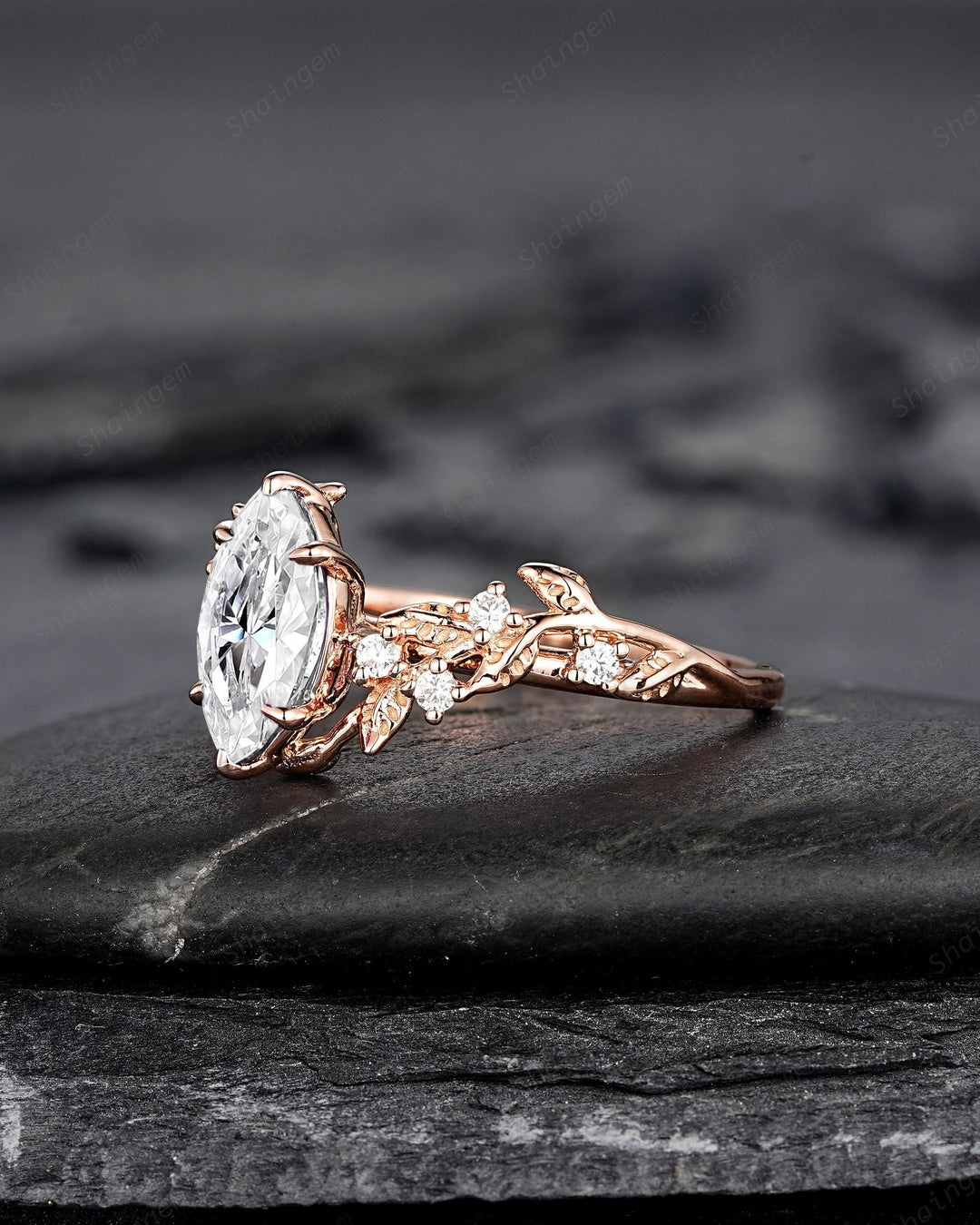 Unique Marquise Moissanite Leaf Engagement Ring Nature Inspired Diamond Wedding Ring Vintage Rose Gold Twig Vine Promise Ring Gift for Women - ShainJewelry