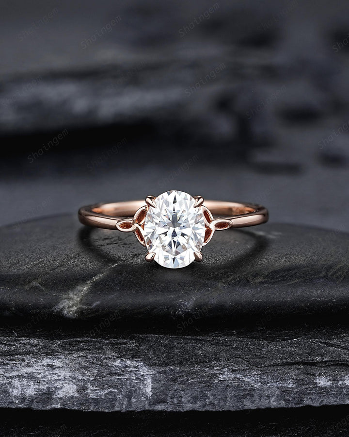 Unique Celtic Knot Oval Shape Colorless Moissanite Solitaire Engagement Ring Set, Vintage Rose Gold Wedding Promise Ring Gift for Woman - ShainJewelry