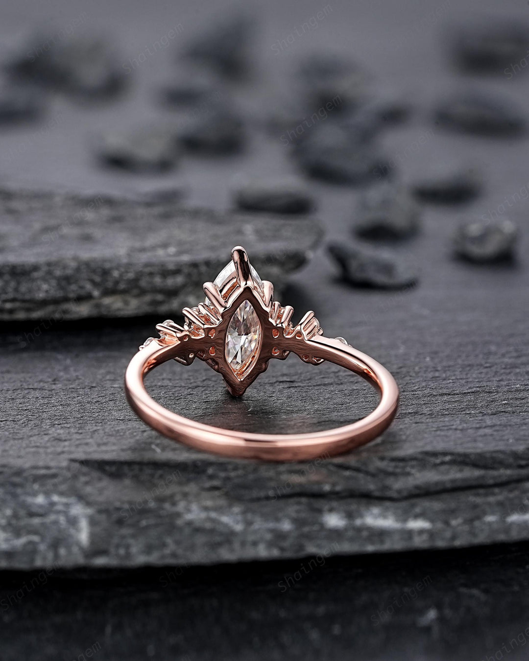 Unique Marquise Cut Moissanite Engagement Ring, Vintage Cluster Diamond Wedding Ring Snowdrift Rose Gold Promise Ring Gift for Women Girl - ShainJewelry