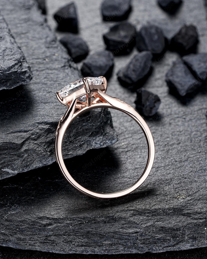 Unique 3PCS Princess Cut Moissanite Solitaire Leaf Engagement Ring Nature Inspired Vine Wedding Set Rose Gold Promise Ring Gift for Women - ShainJewelry