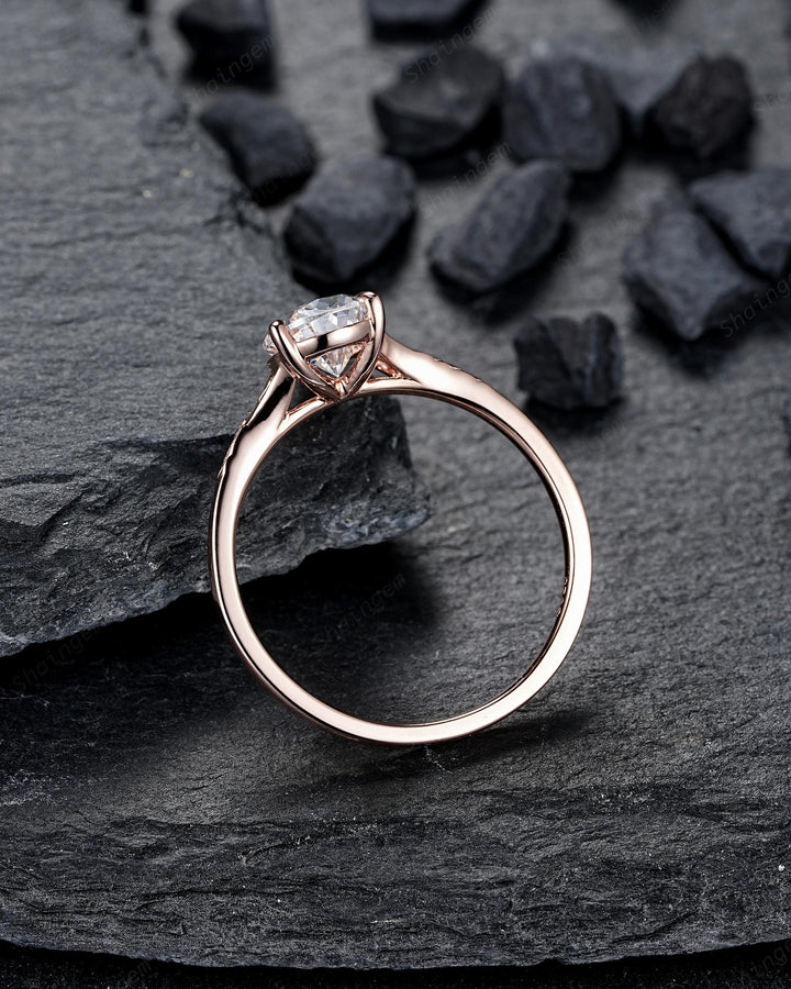 Vintage Pear Shape Moissanite Solitaire Engagement Ring Set, Nature Inspired Leaf Vine Solitary Rose Gold Promise Wedding Ring his and hers - ShainJewelry