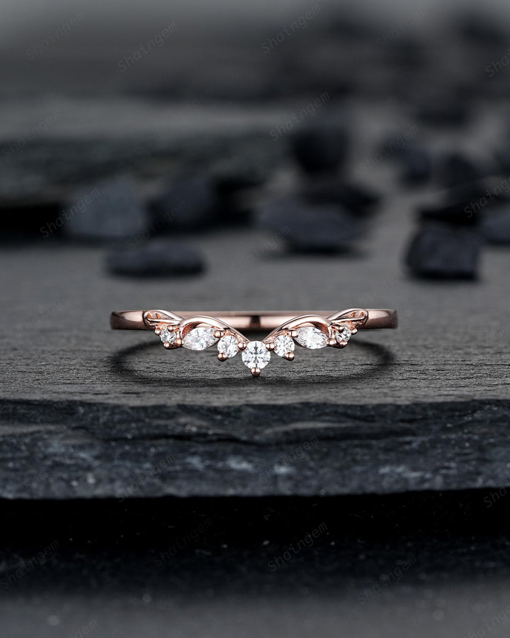Nature Inspired Engraved Leaf His and Hers Diamond Couple Ring Set Rose Gold Wedding Engagement Promise Ring Men's Women's Matching Band - ShainJewelry