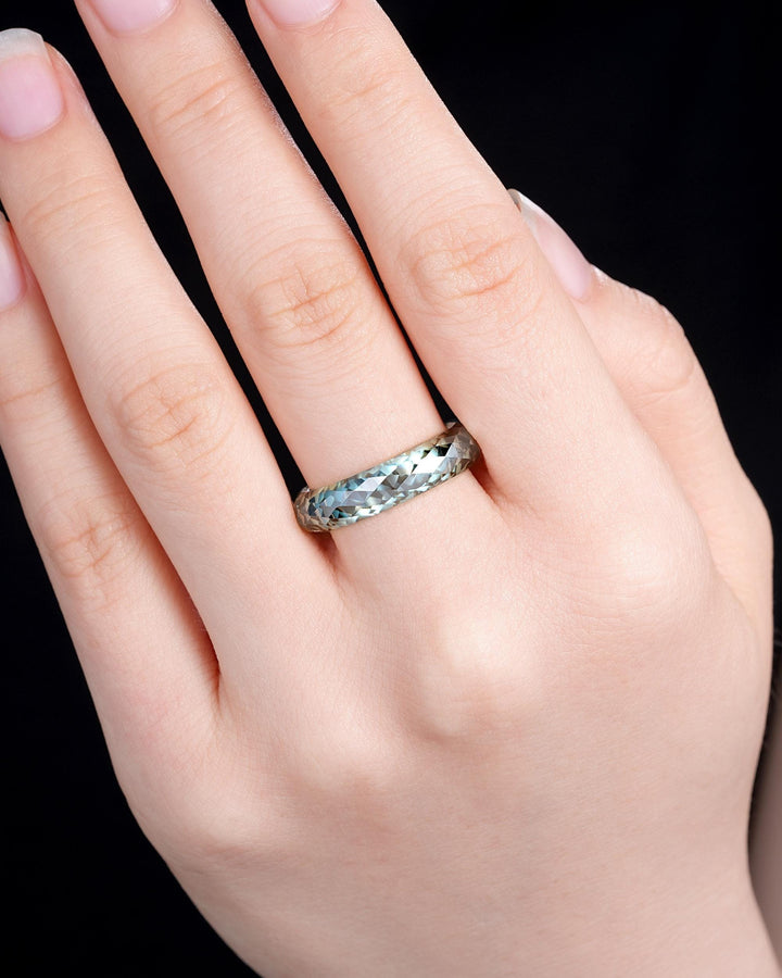 Green Moissanite Men's Wedding Band, Full Eternity Diamond Cut Engagement Band, Promise Band Briolette cut Couple Ring for Man and Woman - ShainJewelry