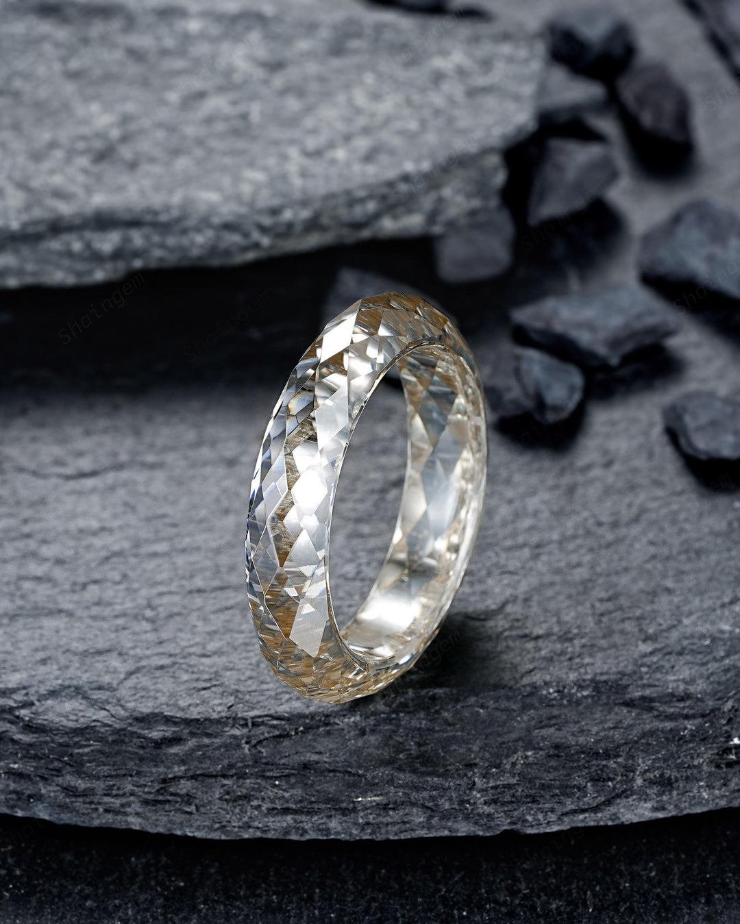 Champagne Moissanite Men's Wedding Band, Full Eternity Diamond Cut Engagement Band, Promise Band Briolette cut Couple Ring for Man and Woman - ShainJewelry