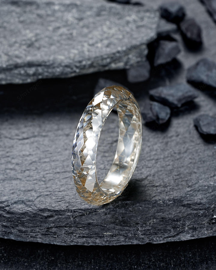 Champagne Moissanite Men's Wedding Band, Full Eternity Diamond Cut Engagement Band, Promise Band Briolette cut Couple Ring for Man and Woman - ShainJewelry