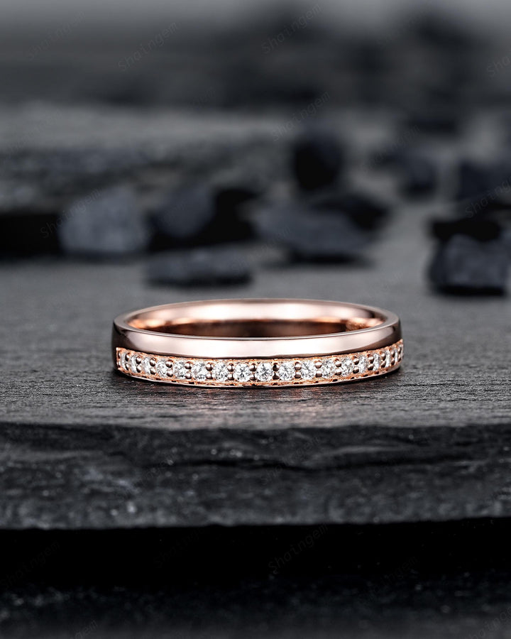 Half Eternity His and Hers Diamond Couple Ring Set, Rose Gold Moissanite Wedding Band, Platinum Engagement Band Promise Ring Channel Setting - ShainJewelry