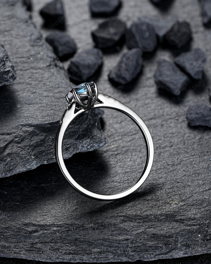 3PCS Marquise Cut Alexandrite Engagement Ring Set, Gothic Bridal Set, Black Rhodium Wedding Set, Black Promise Ring, June Birthstone - ShainJewelry