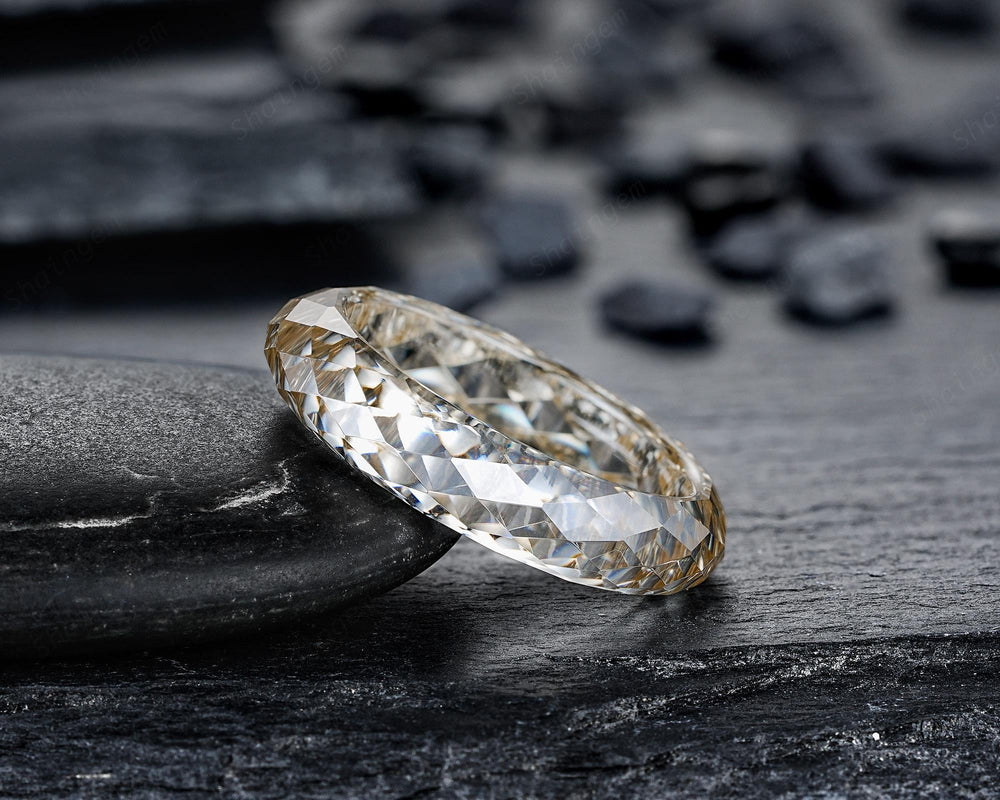 Champagne Moissanite Men's Wedding Band, Full Eternity Diamond Cut Engagement Band, Promise Band Briolette cut Couple Ring for Man and Woman - ShainJewelry