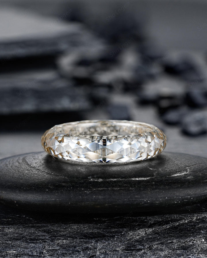 Champagne Moissanite Men's Wedding Band, Full Eternity Diamond Cut Engagement Band, Promise Band Briolette cut Couple Ring for Man and Woman - ShainJewelry