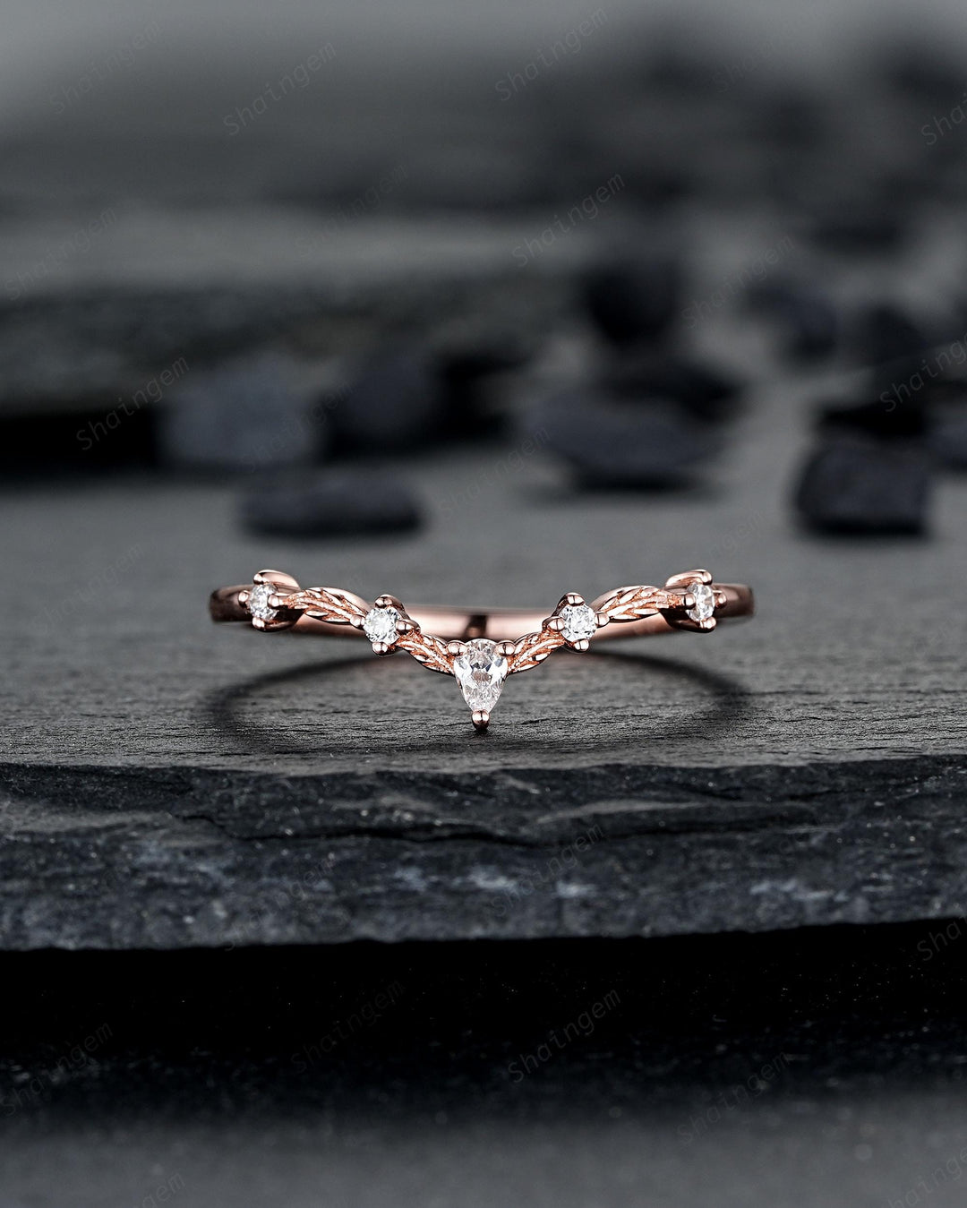 Engraved Leaf His and Hers Diamond Couple Ring Set: Rose Gold Moissanite Wedding Band, Engagement Promise Men's Women's Matching Band - ShainJewelry