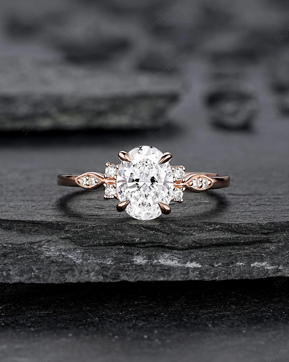 IGI Certified 1 Carat Oval Shape Lab Grown Diamond Engagement Ring: Solid Rose Gold Promise Ring, Platinum Wedding Ring for Women - ShainJewelry