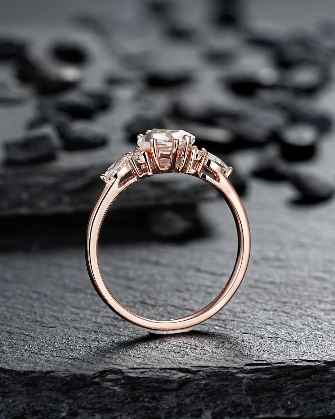 3PCS Kite Cut Moissanite Engagement Ring Set: V Shape Rose Gold Promise Ring, Curved Wedding Rings, 24K Gold Plated, Platinum Bridal Set - ShainJewelry