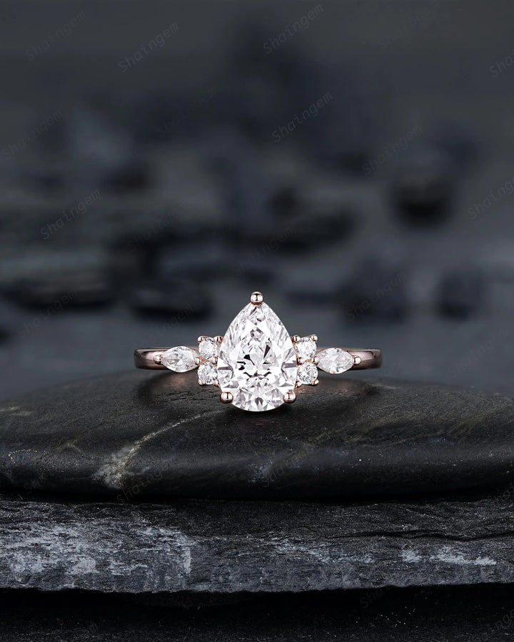 IGI Certificated 1 Carat Pear Shape Lab Grown Diamond Engagement Ring: Solid Gold Rose Gold Promise Wedding Ring, Platinum Rings - ShainJewelry