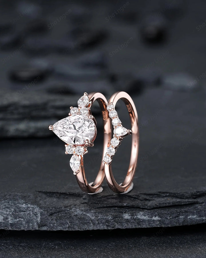 IGI Certificated 1 Carat Pear Shape Lab Grown Diamond Engagement Ring: Solid Gold Rose Gold Promise Wedding Ring, Platinum Rings - ShainJewelry