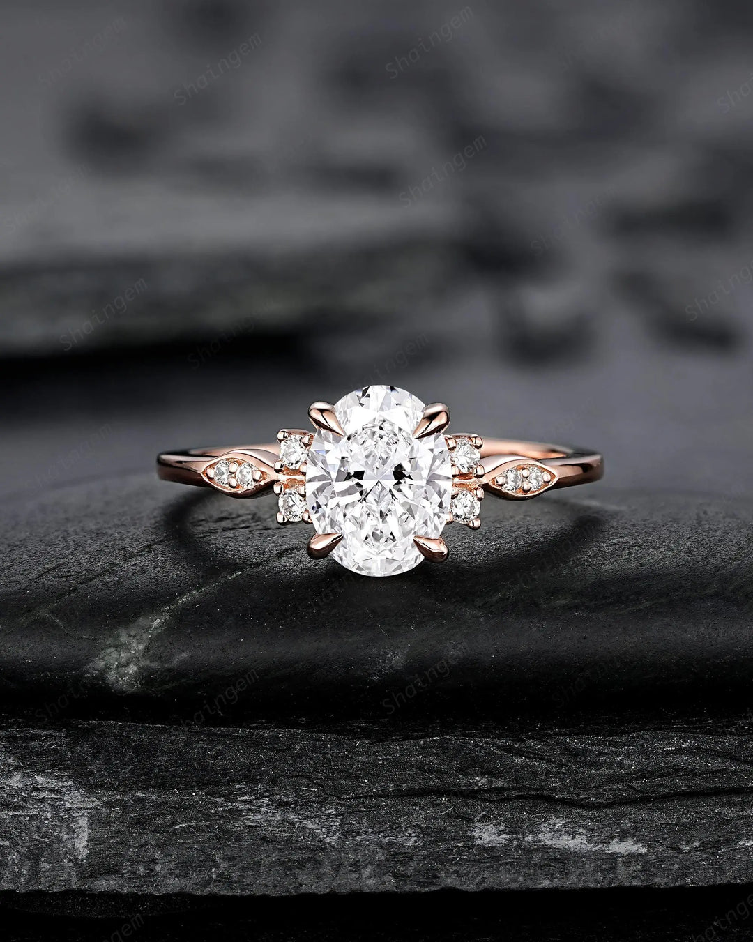 IGI Certified 1 Carat Oval Shape Lab Grown Diamond Engagement Ring: Solid Rose Gold Promise Ring, Platinum Wedding Ring for Women - ShainJewelry