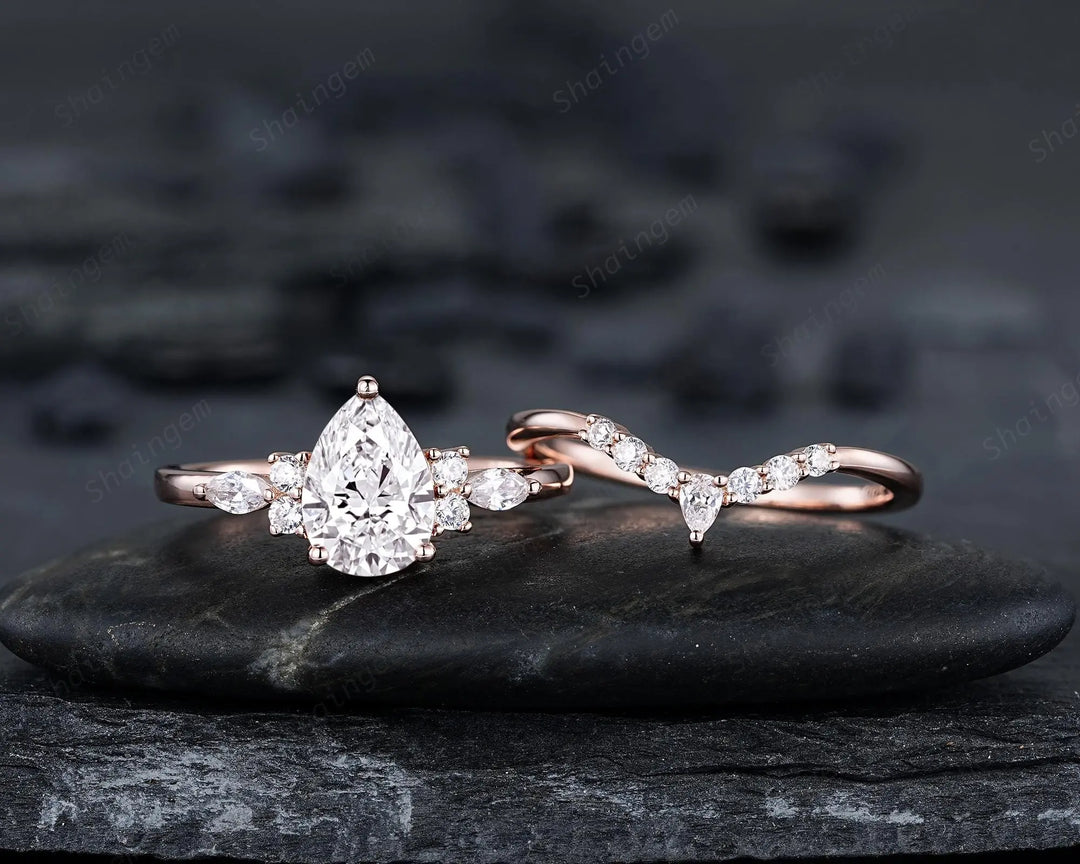 IGI Certificated 1 Carat Pear Shape Lab Grown Diamond Engagement Ring: Solid Gold Rose Gold Promise Wedding Ring, Platinum Rings - ShainJewelry