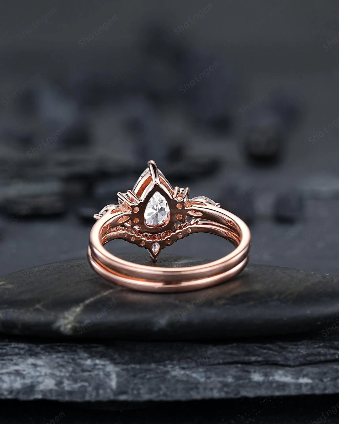 IGI Certificated 1 Carat Pear Shape Lab Grown Diamond Engagement Ring: Solid Gold Rose Gold Promise Wedding Ring, Platinum Rings - ShainJewelry