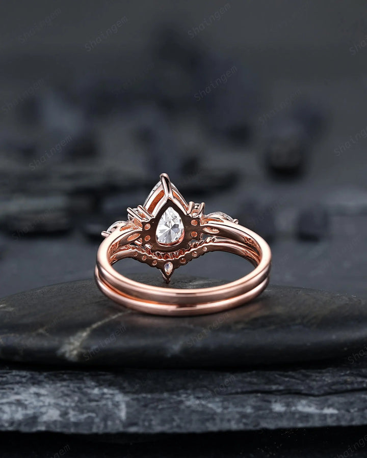 IGI Certificated 1 Carat Pear Shape Lab Grown Diamond Engagement Ring: Solid Gold Rose Gold Promise Wedding Ring, Platinum Rings - ShainJewelry