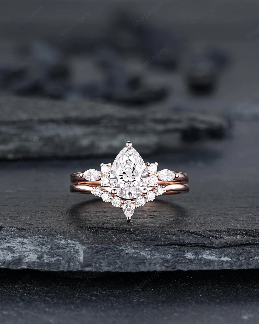 IGI Certificated 1 Carat Pear Shape Lab Grown Diamond Engagement Ring: Solid Gold Rose Gold Promise Wedding Ring, Platinum Rings - ShainJewelry