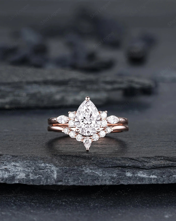 IGI Certificated 1 Carat Pear Shape Lab Grown Diamond Engagement Ring: Solid Gold Rose Gold Promise Wedding Ring, Platinum Rings - ShainJewelry