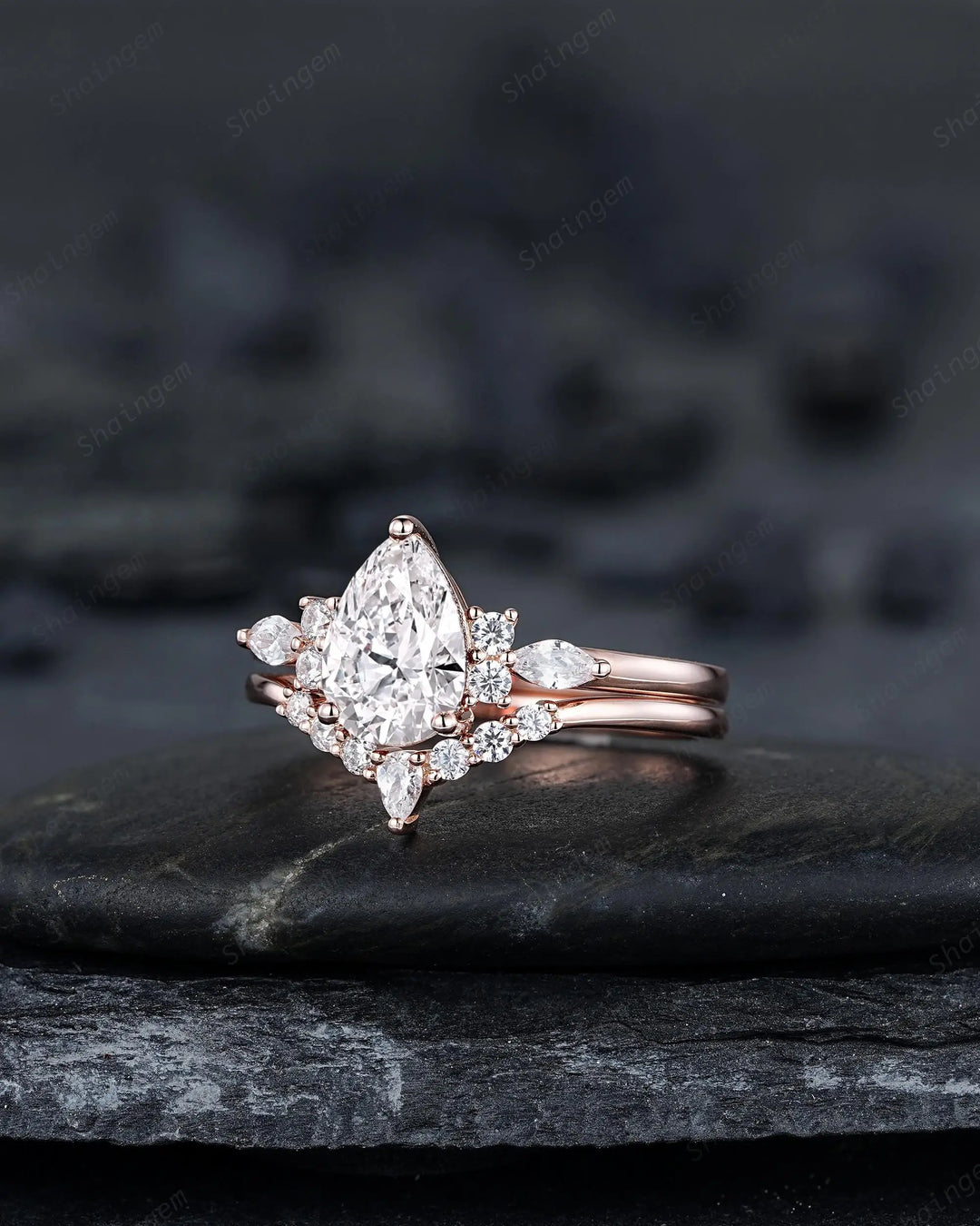 IGI Certificated 1 Carat Pear Shape Lab Grown Diamond Engagement Ring: Solid Gold Rose Gold Promise Wedding Ring, Platinum Rings - ShainJewelry