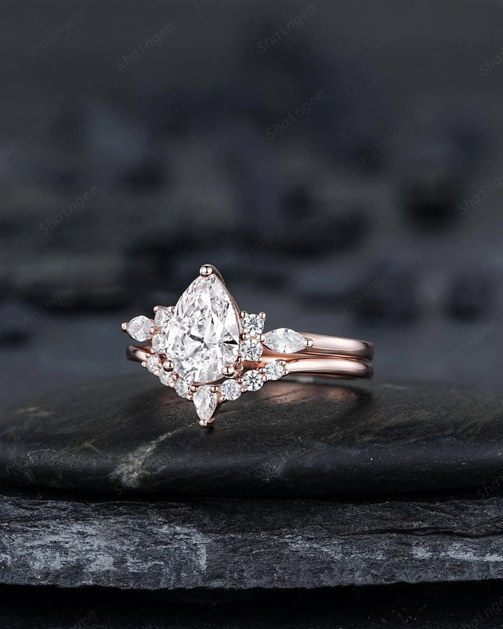 IGI Certificated 1 Carat Pear Shape Lab Grown Diamond Engagement Ring: Solid Gold Rose Gold Promise Wedding Ring, Platinum Rings - ShainJewelry