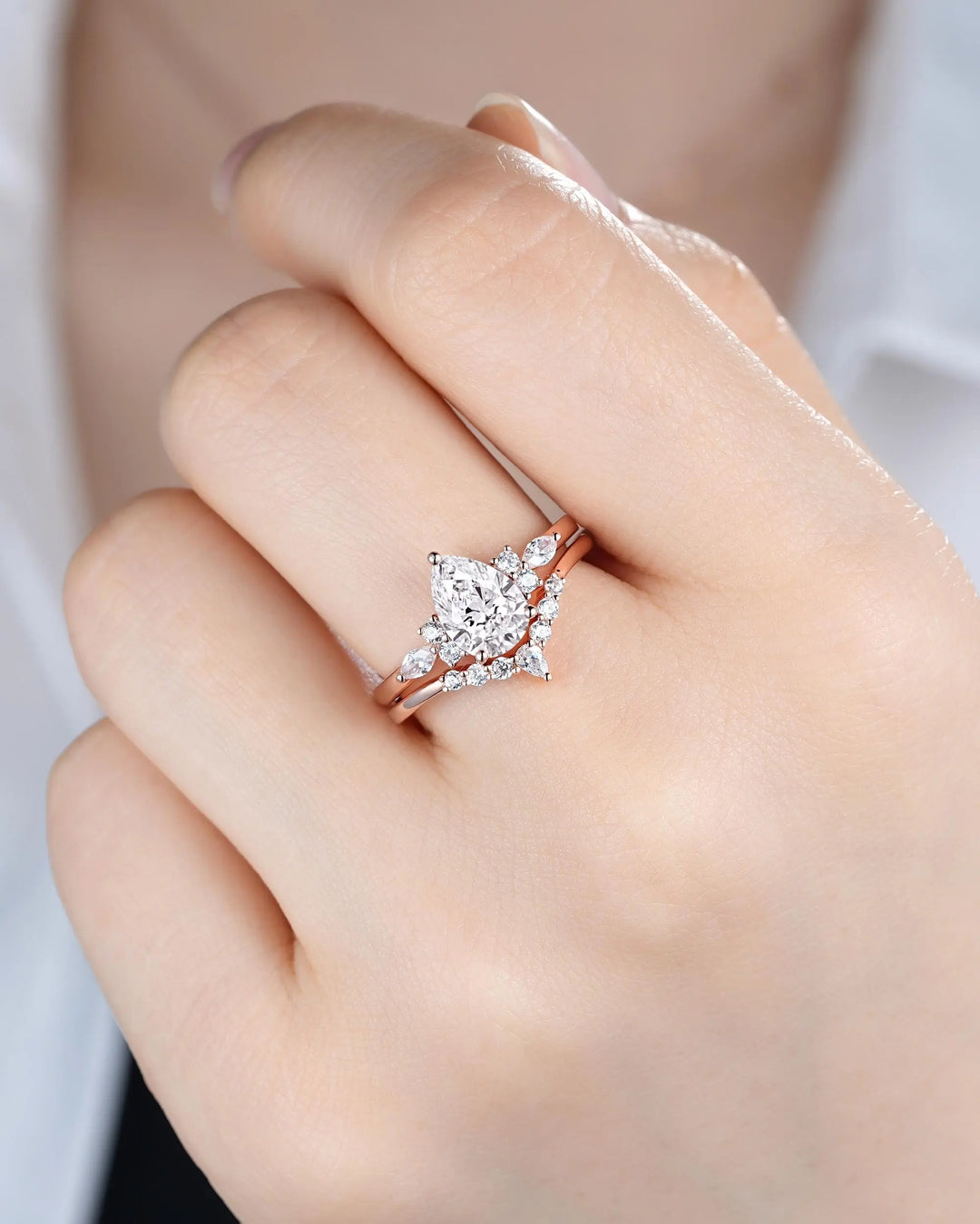 IGI Certificated 1 Carat Pear Shape Lab Grown Diamond Engagement Ring: Solid Gold Rose Gold Promise Wedding Ring, Platinum Rings - ShainJewelry