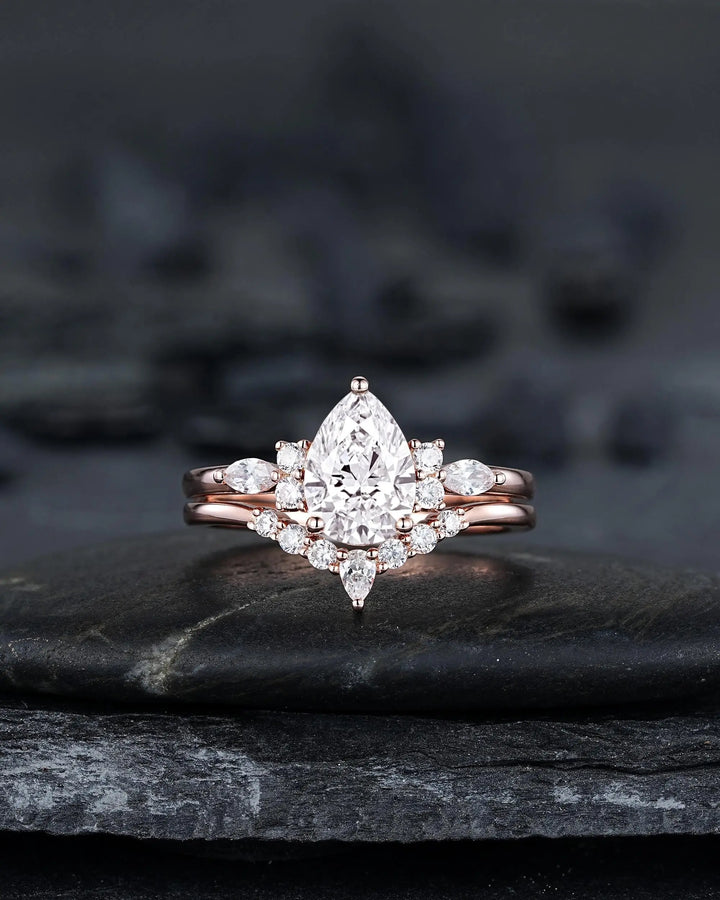 IGI Certificated 1 Carat Pear Shape Lab Grown Diamond Engagement Ring: Solid Gold Rose Gold Promise Wedding Ring, Platinum Rings - ShainJewelry