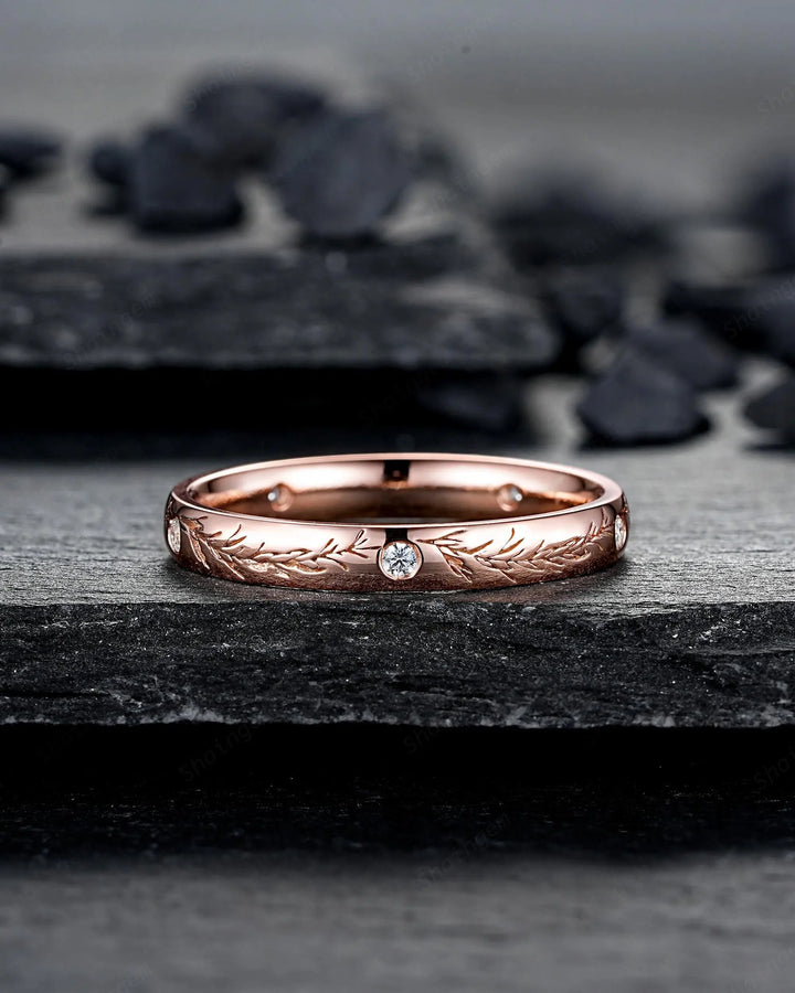 Rosemary Engraved His and Hers Couple Ring Set: Full Eternity, Rose Gold Wedding Band, Engagement Band Promise Ring , Men's Women's Band - ShainJewelry