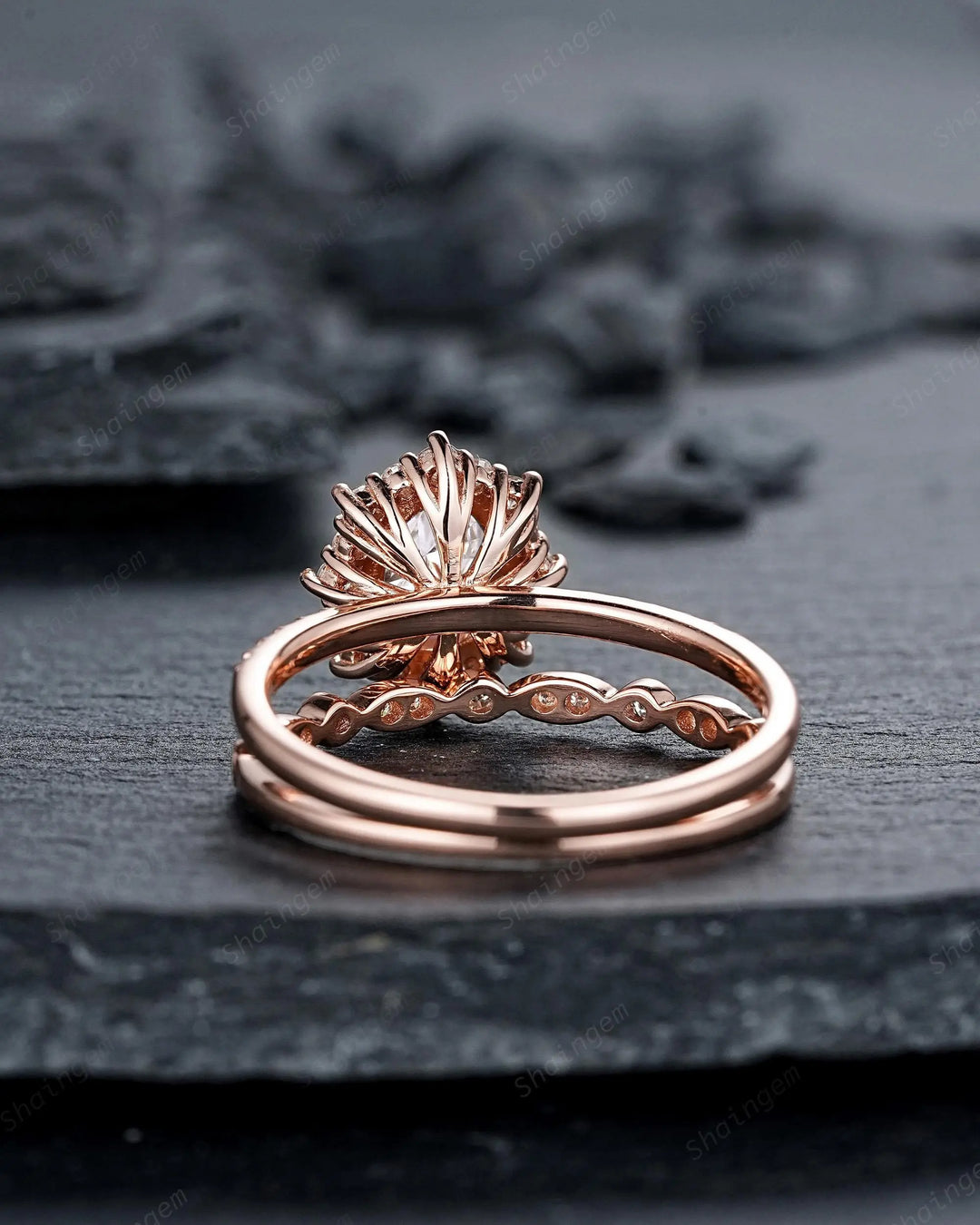 Vintage Oval Shape Moissanite Halo Engagement Ring : Unique Solid Rose Gold Wedding Set, 24K Gold Plated Silver Promise Ring, Platinum Ring - ShainJewelry