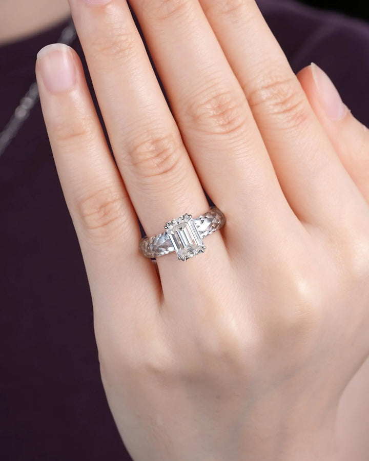 3CT Emerald Cut Moissanite Wedding Band, Full Eternity Diamond Cut Engagement Band, Promise Band Briolette cut Sparkle Ring for Man Woman - ShainJewelry
