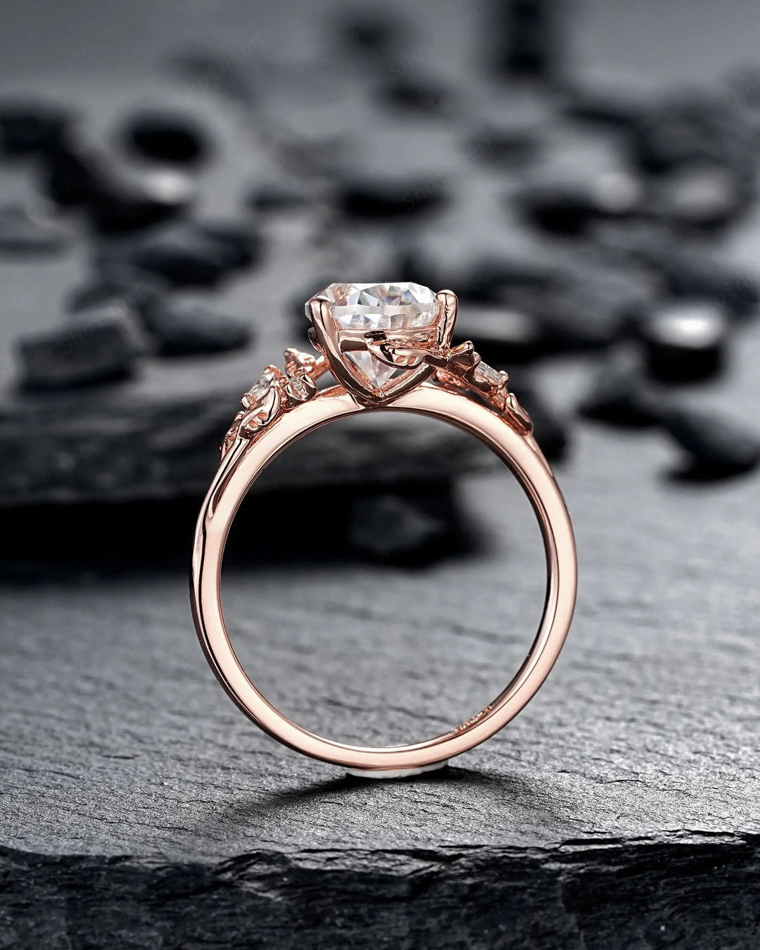 2CT Pear Shape Moissanite Leaf Engagement Ring Set: Unique Rose Gold Twig Branch Vine Wedding Set Nature Inspired Promise, Platinum Diamond - ShainJewelry