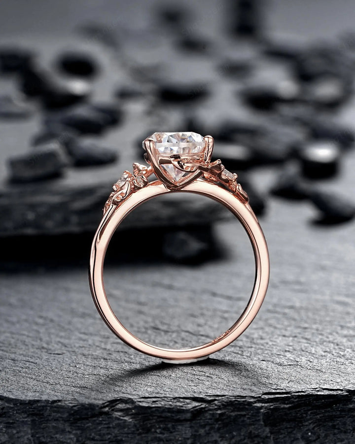 2CT Pear Shape Moissanite Leaf Engagement Ring Set: Unique Rose Gold Twig Branch Vine Wedding Set Nature Inspired Promise, Platinum Diamond - ShainJewelry