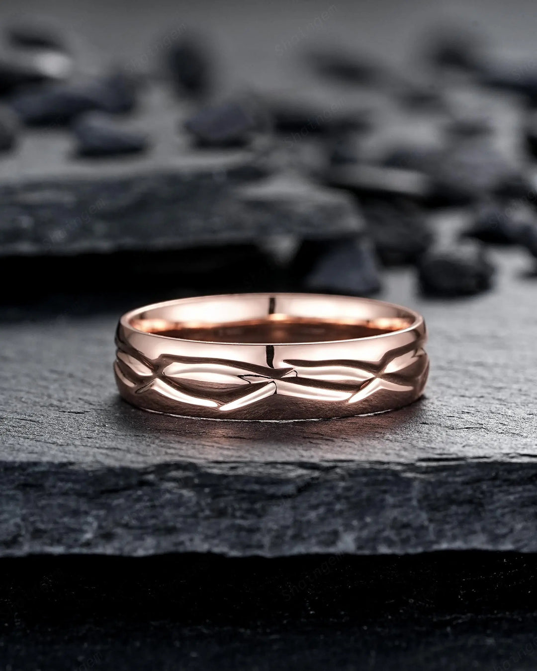 His and Hers Diamond Couple Set, 14K 18K Rose Gold Matching Band, Silver Promise Ring, Men and Women Engraved Twig Branch Engagement Bands - ShainJewelry