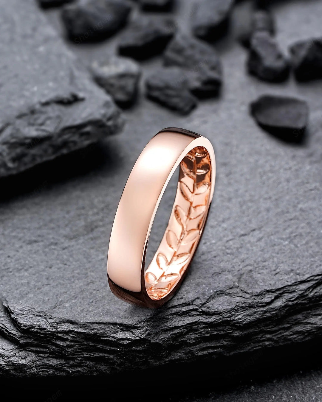 Full Eternity Diamond Engraved Leaf His and Hers Couple Ring Set: Wedding Band, Men & Women Matching Bands, Love Knot Engagement Promise Set - ShainJewelry