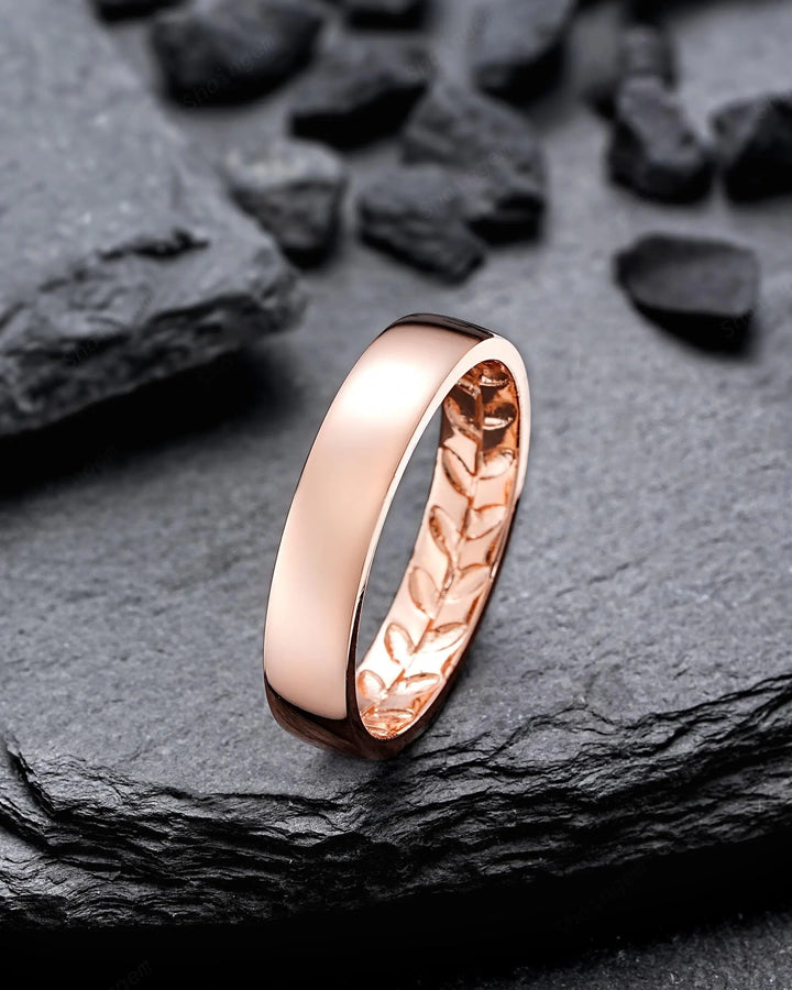 Full Eternity Diamond Engraved Leaf His and Hers Couple Ring Set: Wedding Band, Men & Women Matching Bands, Love Knot Engagement Promise Set - ShainJewelry