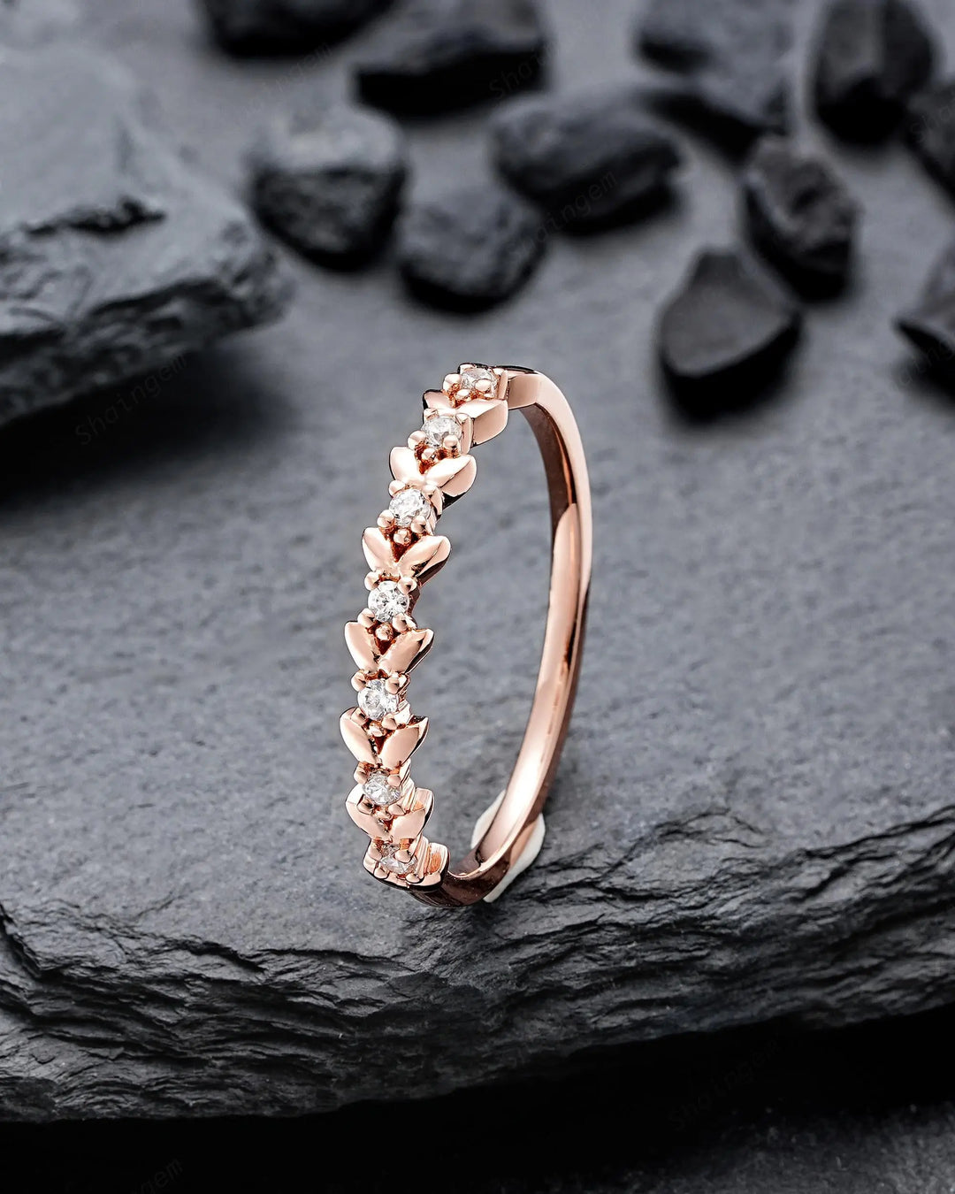 Full Eternity Diamond Engraved Leaf His and Hers Couple Ring Set: Wedding Band, Men & Women Matching Bands, Love Knot Engagement Promise Set - ShainJewelry