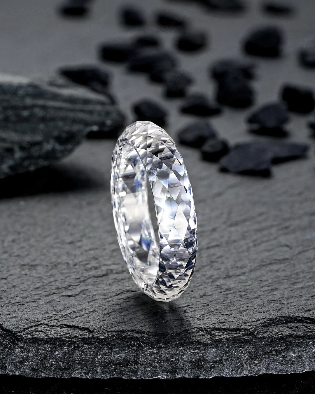 Sparkle Moissanite Men's Wedding Band, Full Eternity Diamond Cut Engagement Band, Promise Band Briolette cut Couple Ring for Man and Woman - ShainJewelry