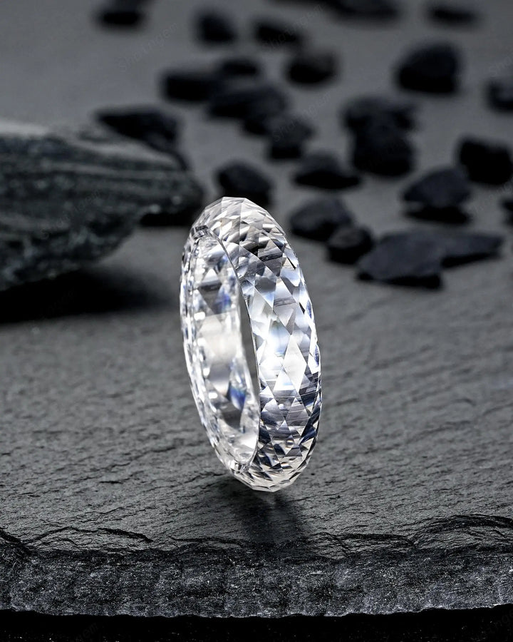 Sparkle Moissanite Men's Wedding Band, Full Eternity Diamond Cut Engagement Band, Promise Band Briolette cut Couple Ring for Man and Woman - ShainJewelry