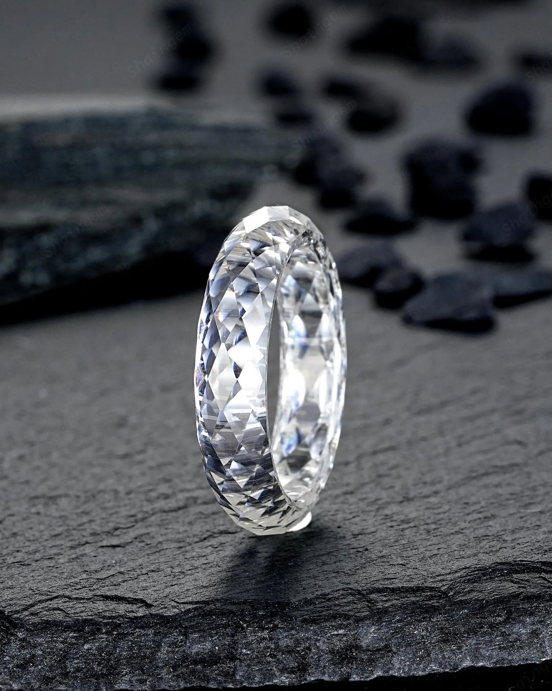 Sparkle Moissanite Men's Wedding Band, Full Eternity Diamond Cut Engagement Band, Promise Band Briolette cut Couple Ring for Man and Woman - ShainJewelry