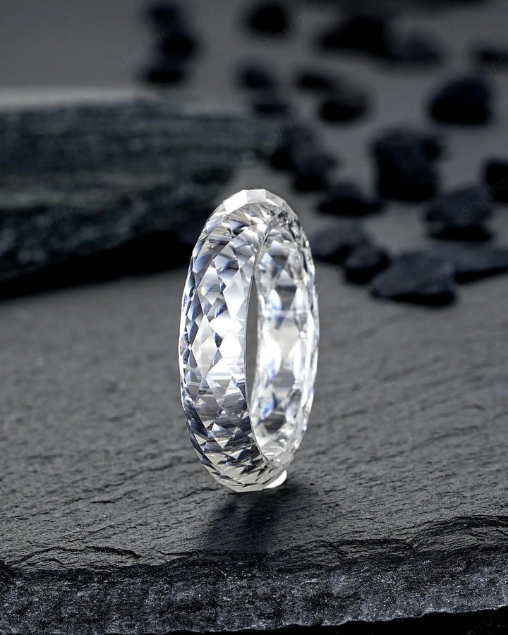 Sparkle Moissanite Men's Wedding Band, Full Eternity Diamond Cut Engagement Band, Promise Band Briolette cut Couple Ring for Man and Woman - ShainJewelry