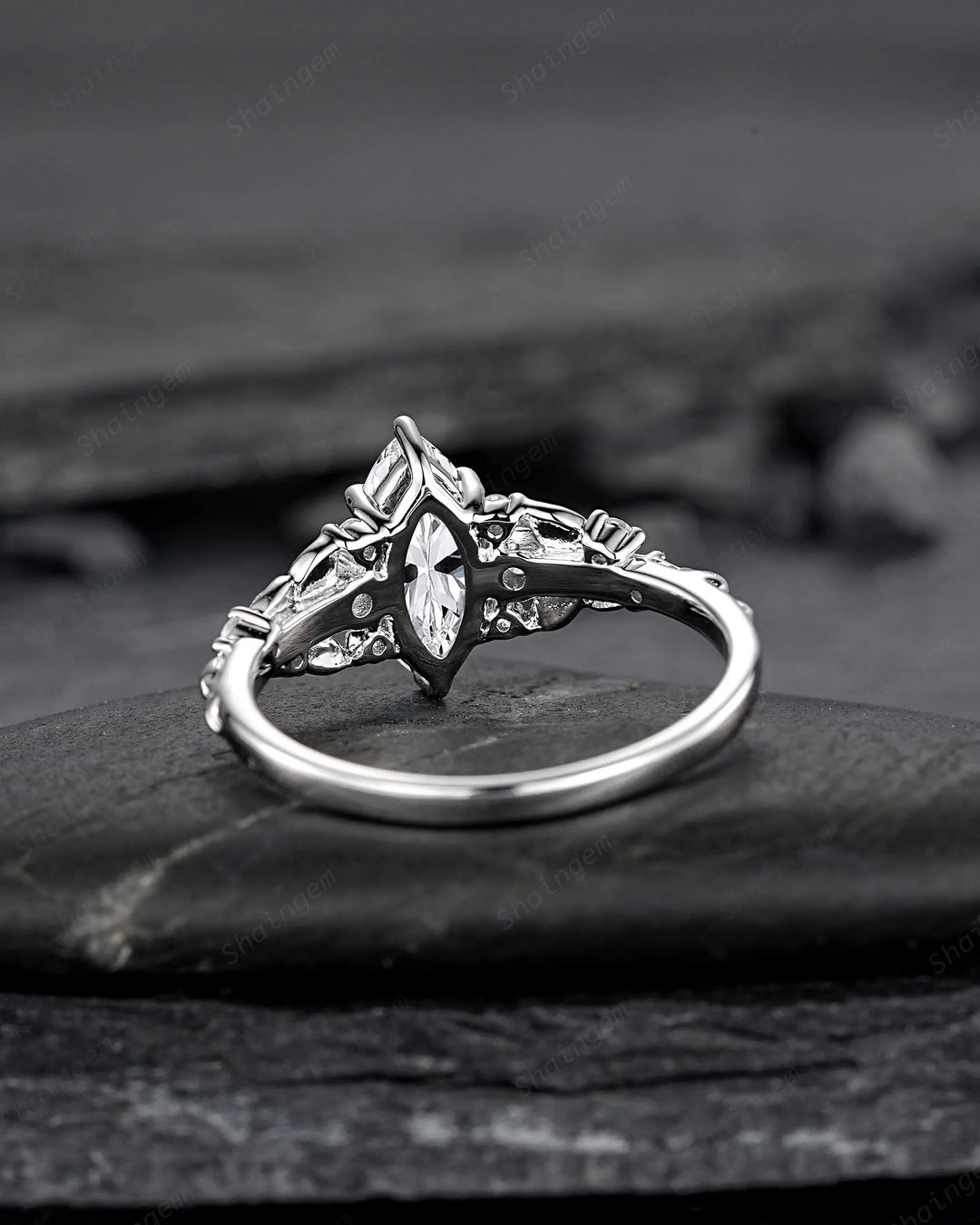 Platinum Marquise Moissanite Leaf Engagement Ring Nature Inspired Diamond Wedding Vintage Solid 14K 18K White Gold Promise Gift for Women - ShainJewelry