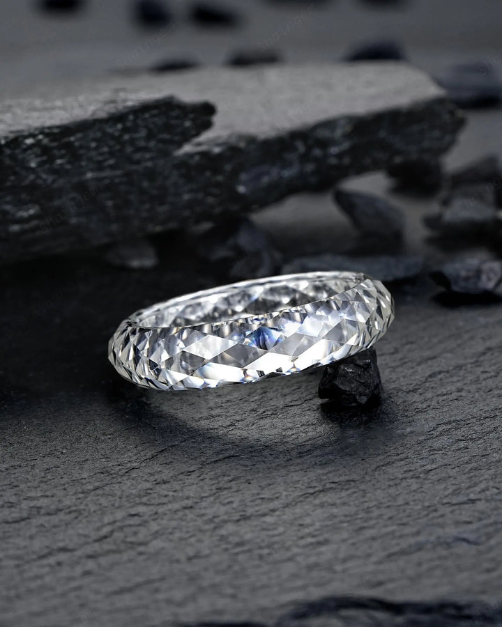 Sparkle Moissanite Men's Wedding Band, Full Eternity Diamond Cut Engagement Band, Promise Band Briolette cut Couple Ring for Man and Woman - ShainJewelry