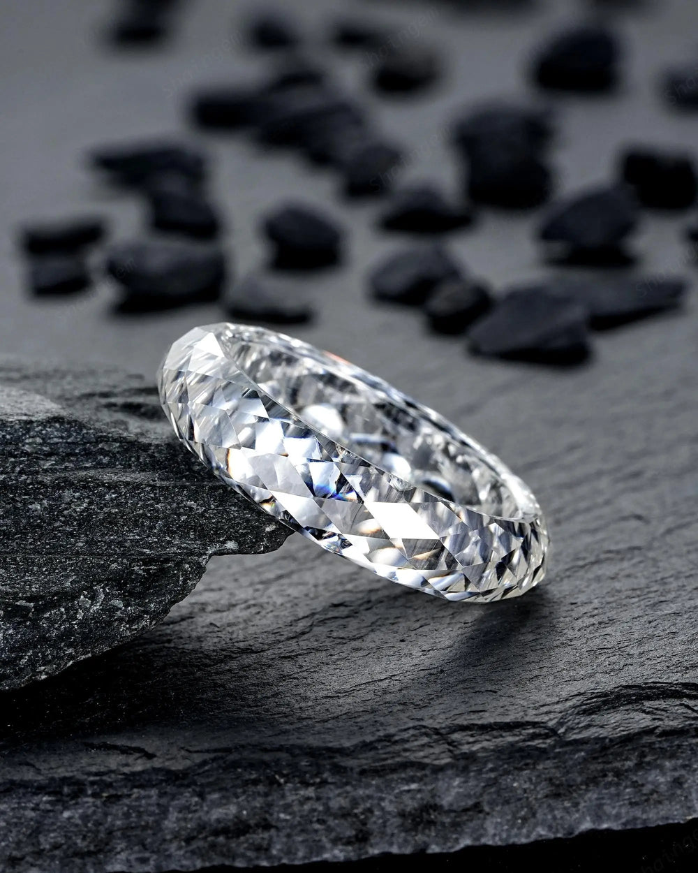 Sparkle Moissanite Men's Wedding Band, Full Eternity Diamond Cut Engagement Band, Promise Band Briolette cut Couple Ring for Man and Woman - ShainJewelry