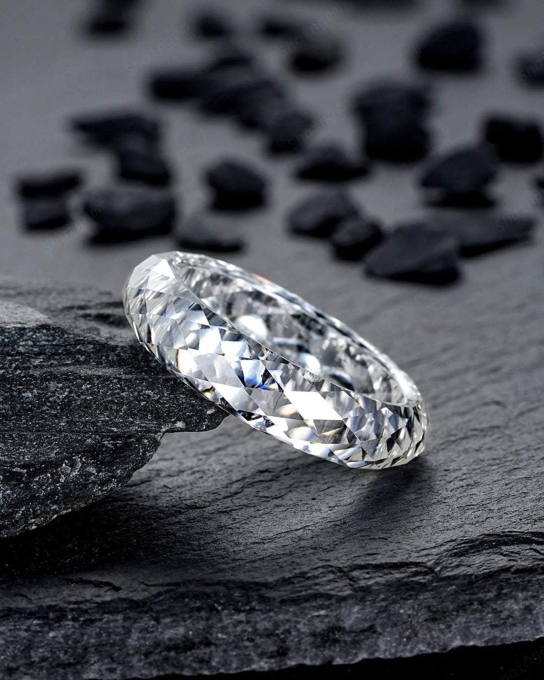 Sparkle Moissanite Men's Wedding Band, Full Eternity Diamond Cut Engagement Band, Promise Band Briolette cut Couple Ring for Man and Woman - ShainJewelry