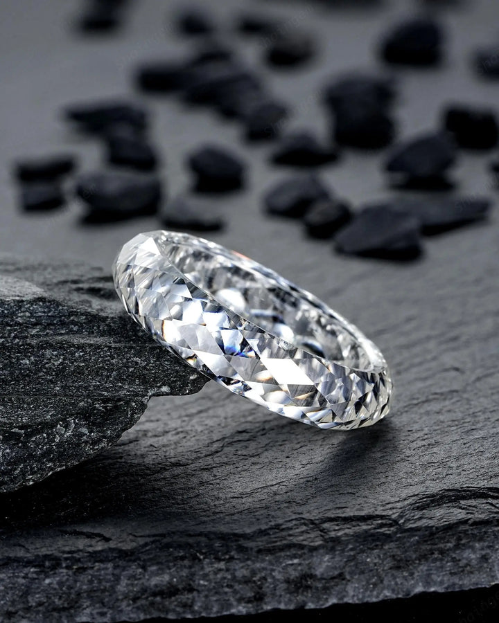 Sparkle Moissanite Men's Wedding Band, Full Eternity Diamond Cut Engagement Band, Promise Band Briolette cut Couple Ring for Man and Woman - ShainJewelry