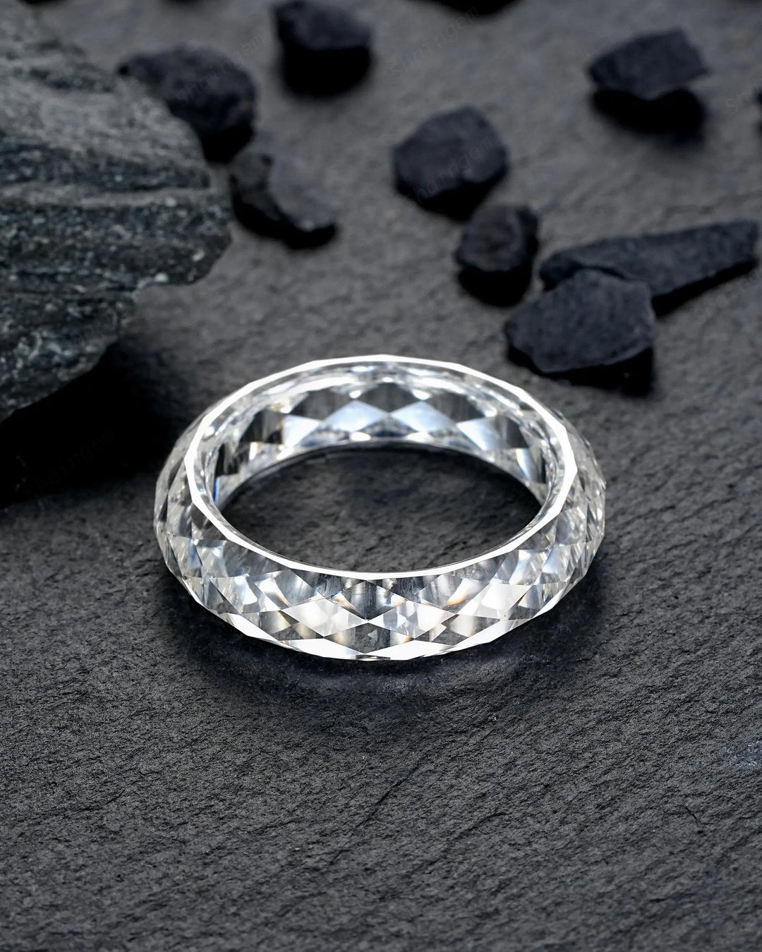 Sparkle Moissanite Men's Wedding Band, Full Eternity Diamond Cut Engagement Band, Promise Band Briolette cut Couple Ring for Man and Woman - ShainJewelry